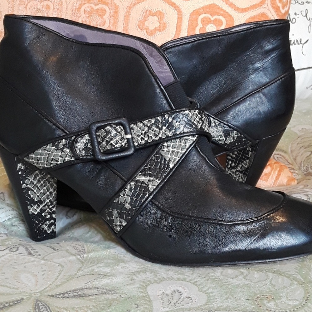 Taryn Rose Black Leather And Python Print Booties - image 2